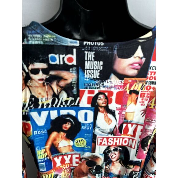 Love, Highlight Y2K Magazine Print Long Sleeve Mini Dress Bodycon Size XL Hip - Picture 6 of 11